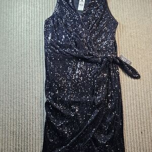 Black Sequin Wrap Dress